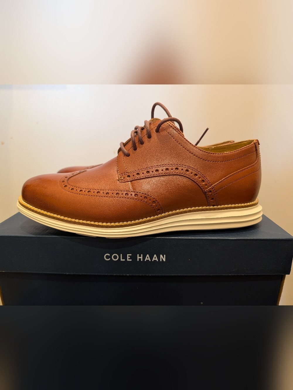 Cole Haan Original Grand Shortwing Oxford, Woodbury Leather/Ivory, 8.5 Wide